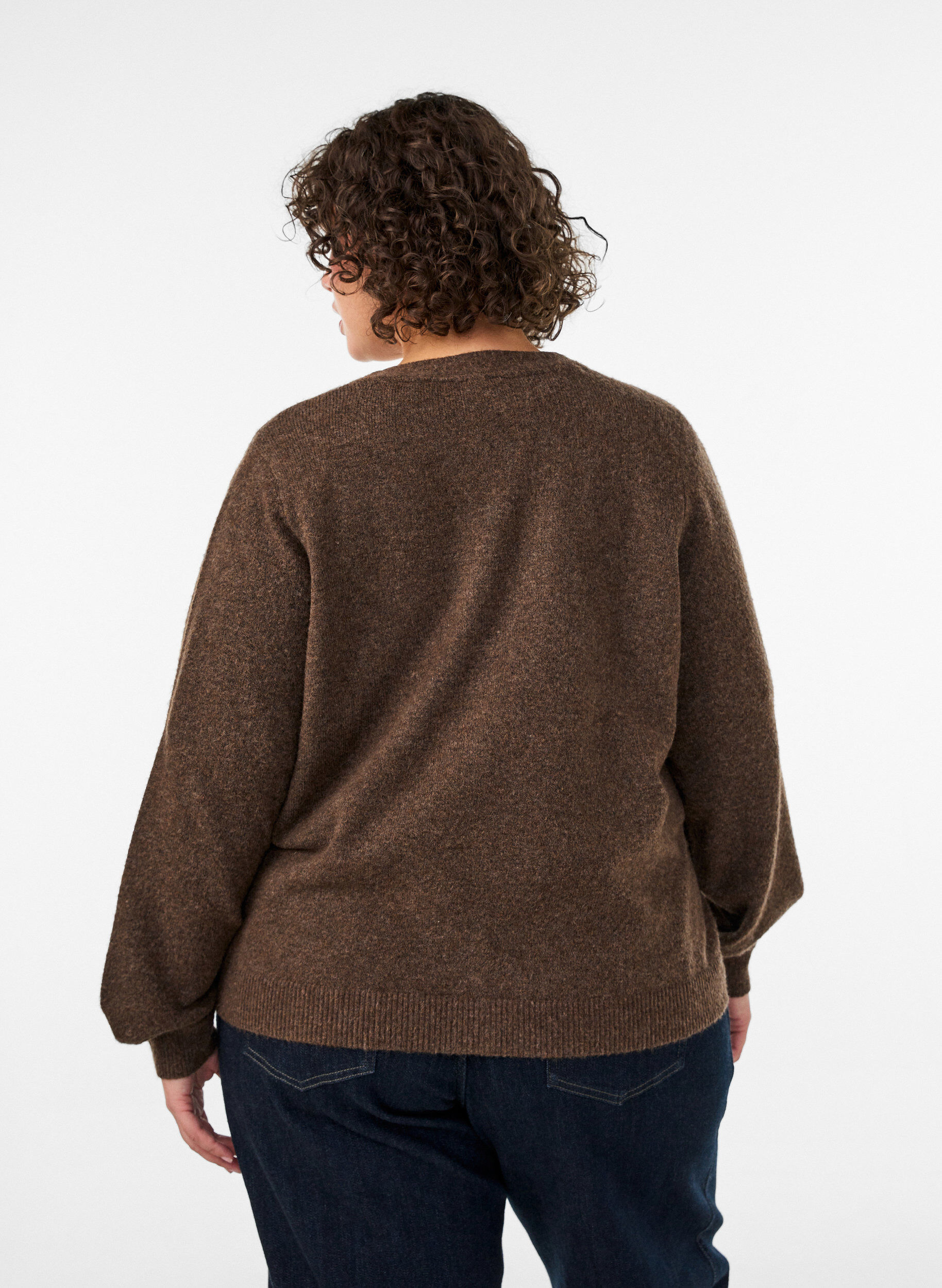 ZizziCardigan med dekorative knapper og V-hals, Brun, Model image number 2