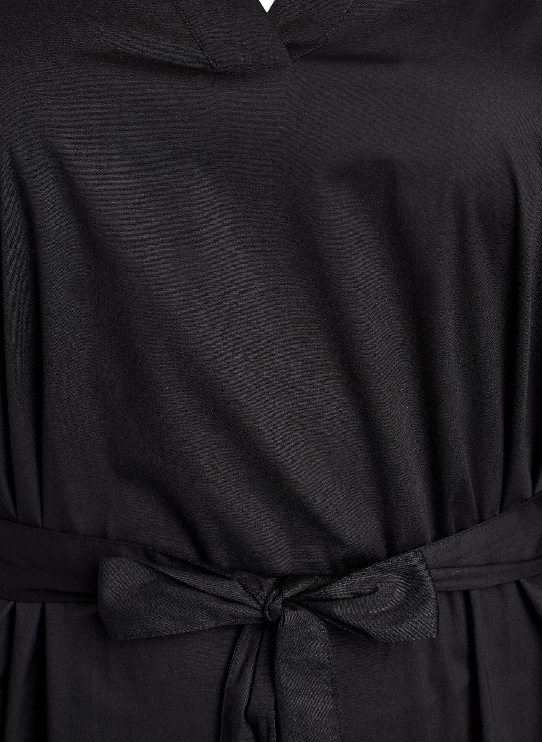 Zizzi Kjole i &oslash;kologisk bomuld med bindeb&aelig;lte, Sort, Packshot image number 2