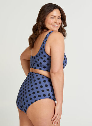 Højtaljet bikini underdel med print, Blue Indigo Dot, Model image number 1