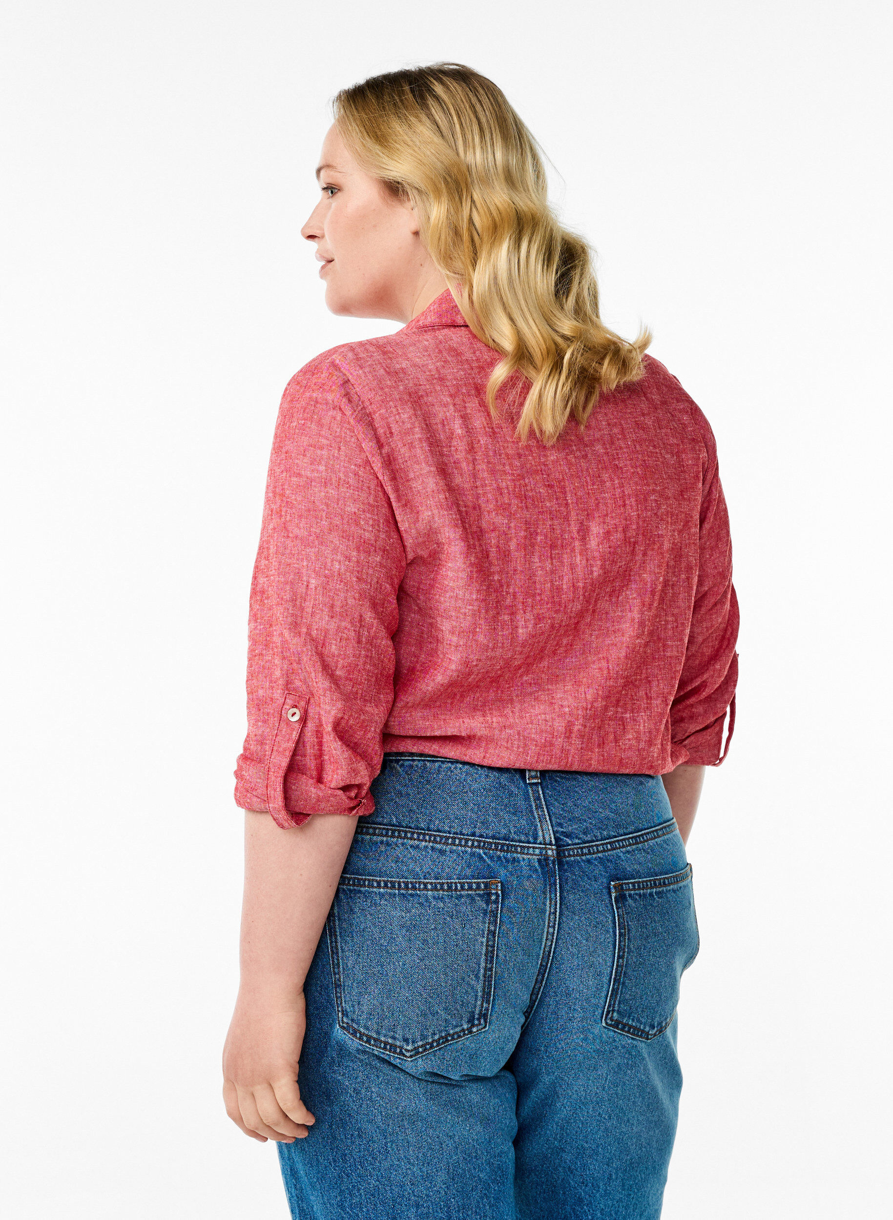 Zizzi Skjorte i h&oslash;r og viskose med 3/4-&aelig;rmer, R&oslash;d, Model image number 2