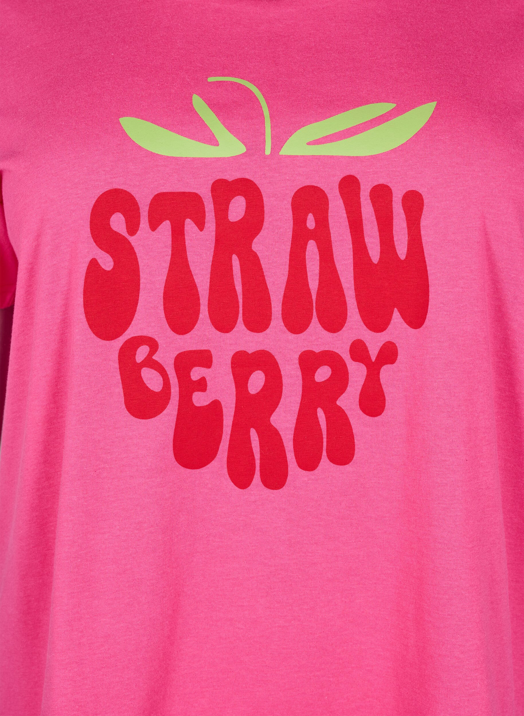 Zizzi Bomulds t-shirt med motiv, Raspb. w. Strawberry, Packshot image number 2