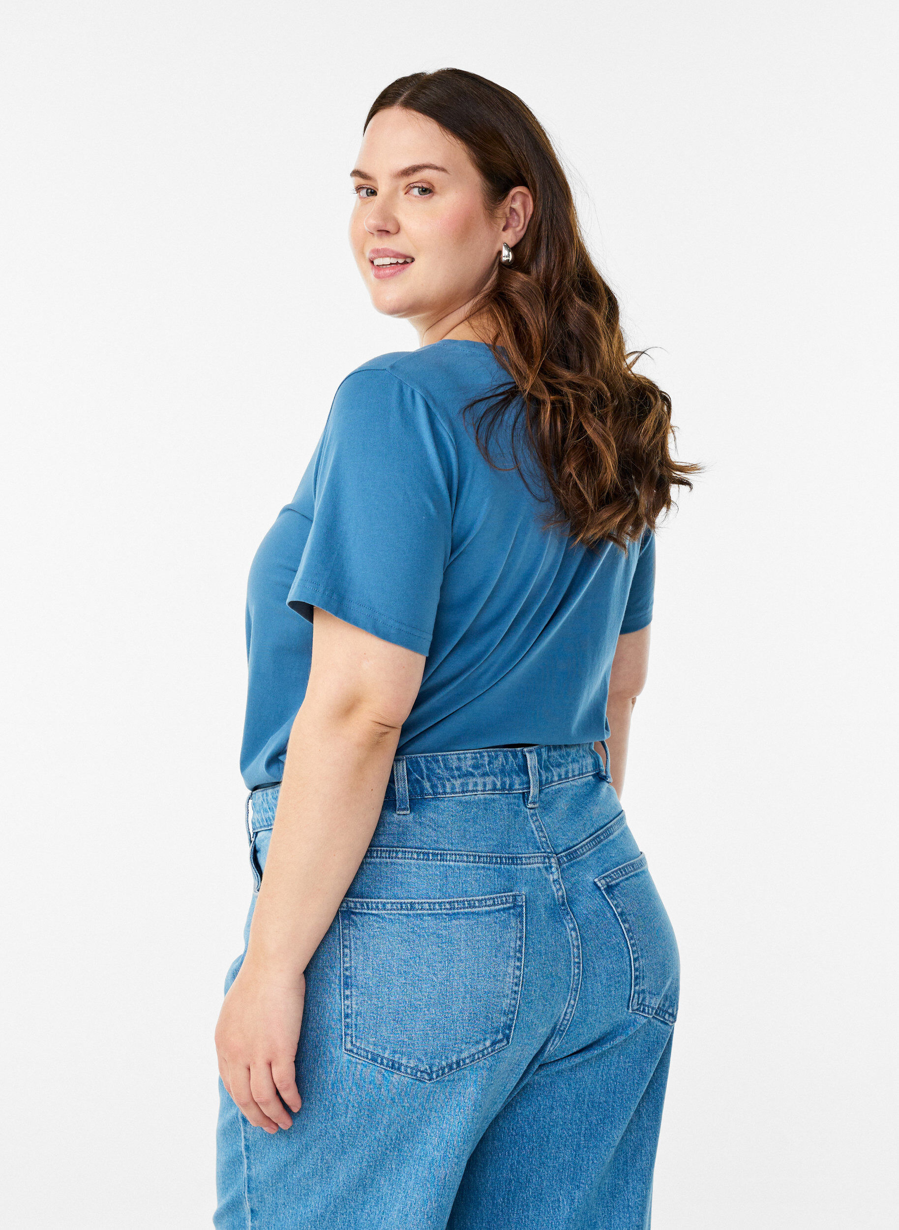 ZizziEnsfarvet basis t-shirt i bomuld, Gr&aring;, Model image number 2