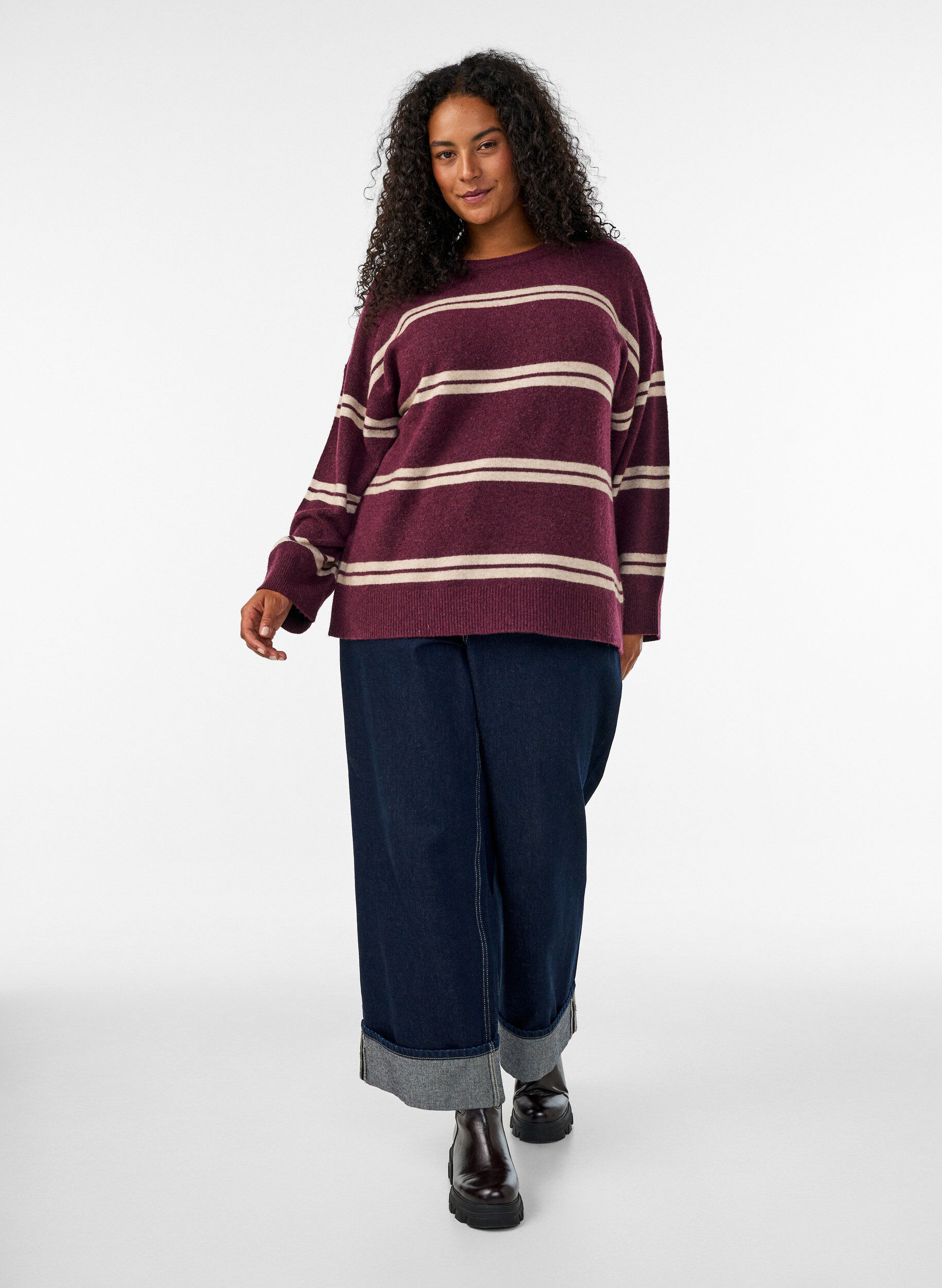 ZizziStrikbluse med dobbelte kontraststriber, R&oslash;d, Model image number 1