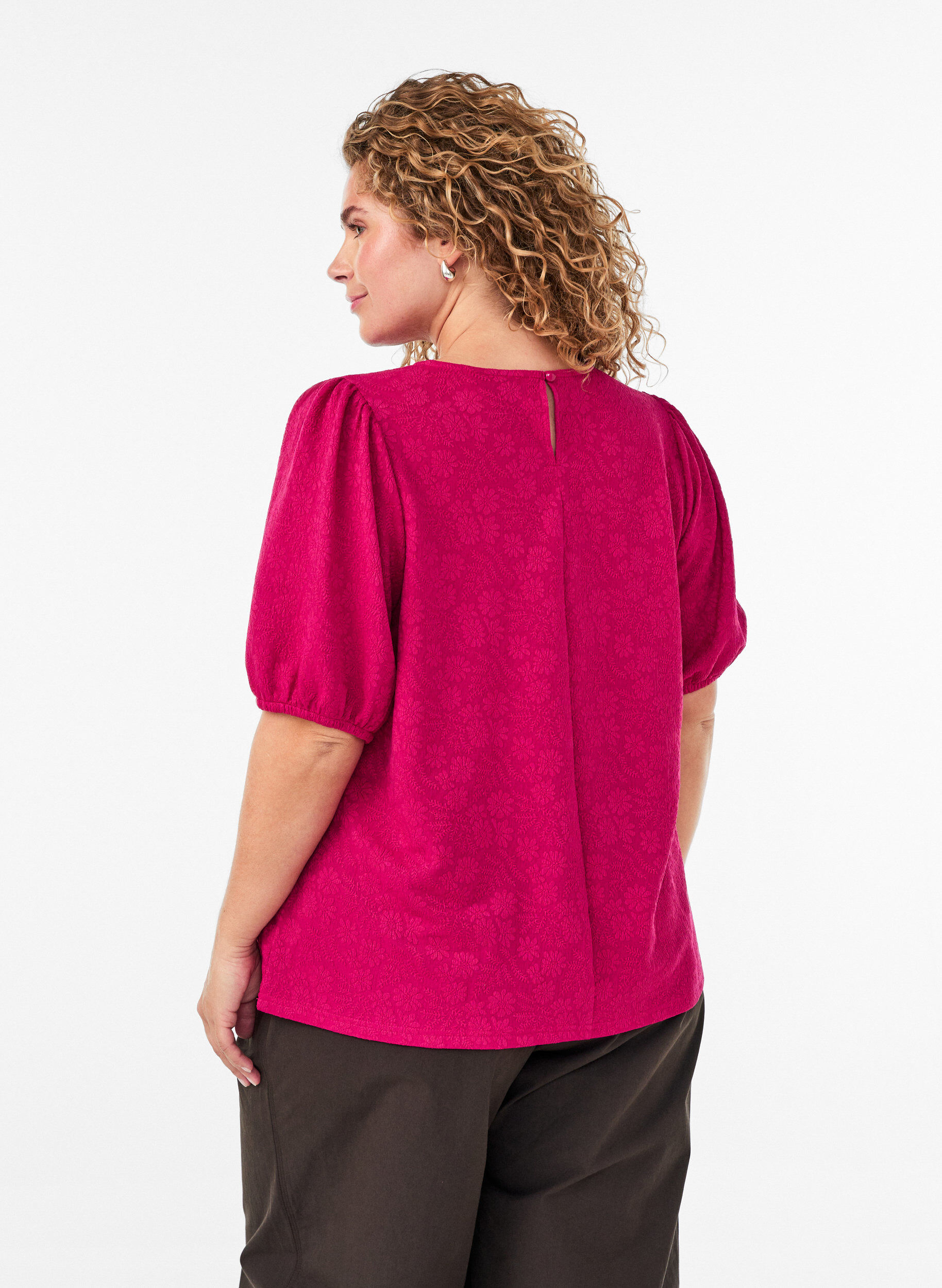 ZizziBluse med struktur og korte &aelig;rmer, Lyser&oslash;d, Model image number 2