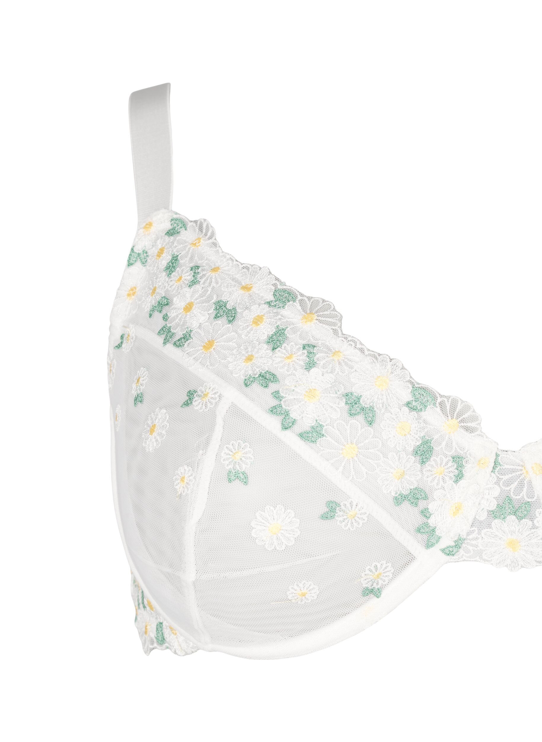 Zizzi Balconette-bh i mesh med margueritbroderi, Hvid, Packshot image number 2