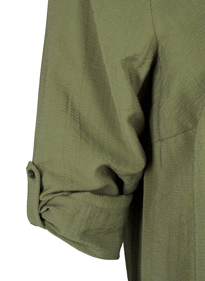 Viskose skjortebluse med 3/4 ærmer, Winter Moss, Packshot image number 3