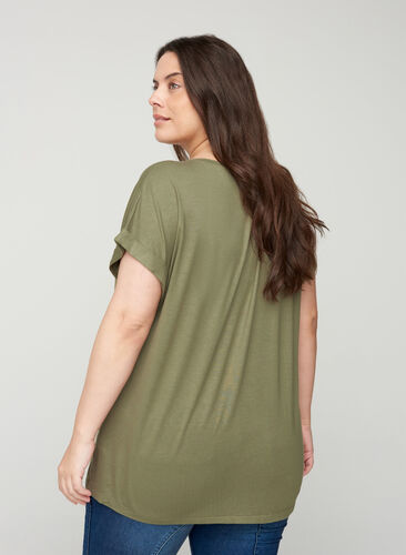T-shirt i viskose mix med rund hals , Deep Lichen Green, Model image number 1