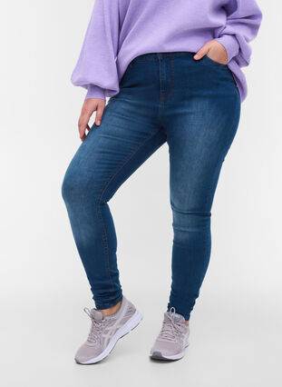 Super slim Amy jeans med høj talje, Blue denim, Model image number 3