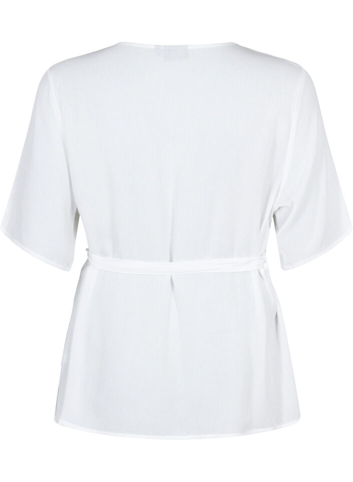 Viskosebluse med wrap, Bright White, Packshot image number 1