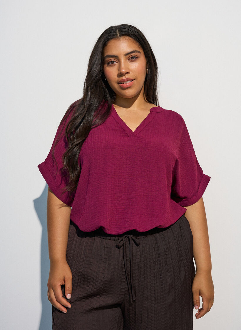 L&oslash;s bluse med korte &aelig;rmer, R&oslash;d, Model image number 3