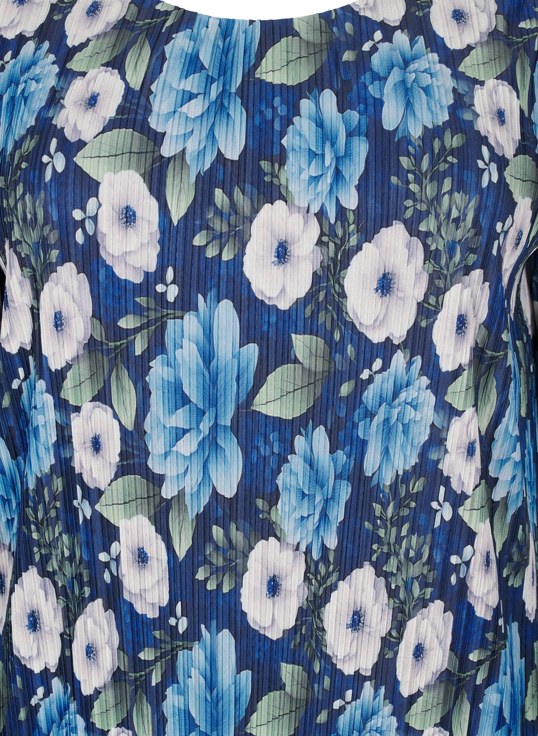 Zizzi Plisseret kjole med 3/4 &aelig;rmer, Bl&aring;, Packshot image number 2