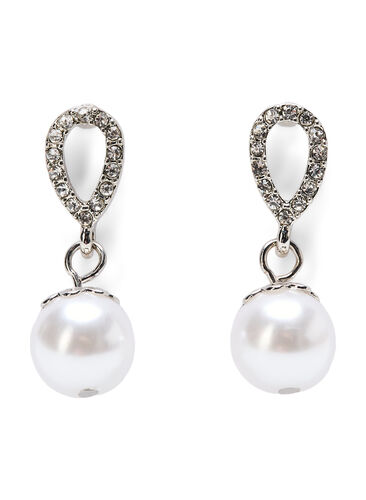 Drop øreringe med perle og sten, Silver w. Pearl, Packshot image number 0