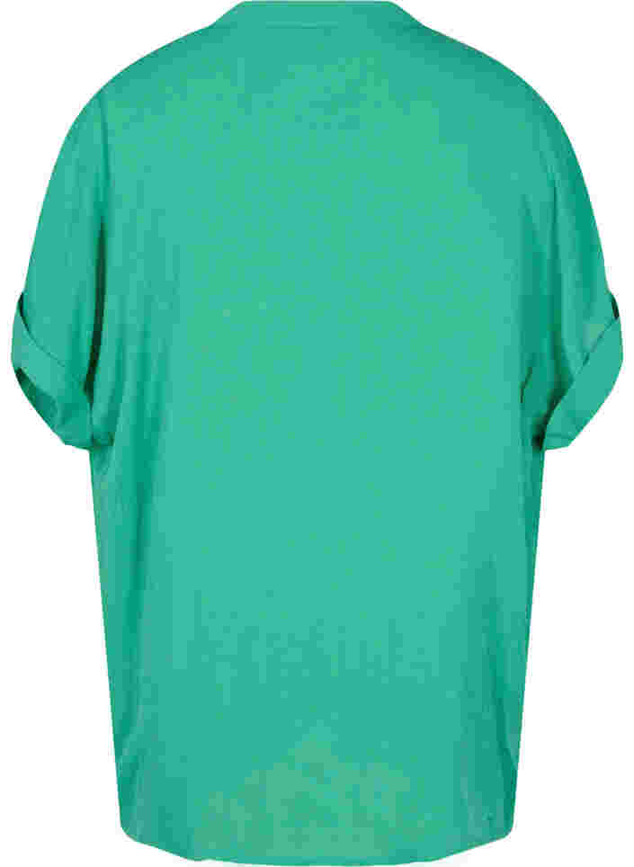 Kortærmet viskose skjorte med v-udskæring, Holly Green, Packshot image number 1