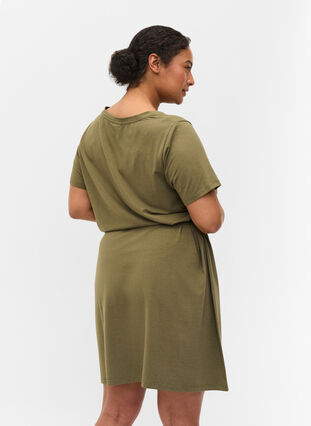 Kortærmet kjole med taljebælte, Dusty Olive, Model image number 1