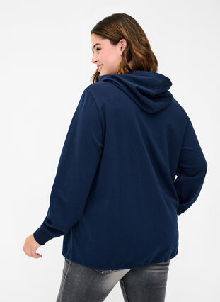 Sweatshirt med hætte og snøre i bunden, Navy Blazer, Model image number 1