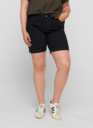 Denim shorts med høj talje, Black, Model image number 2
