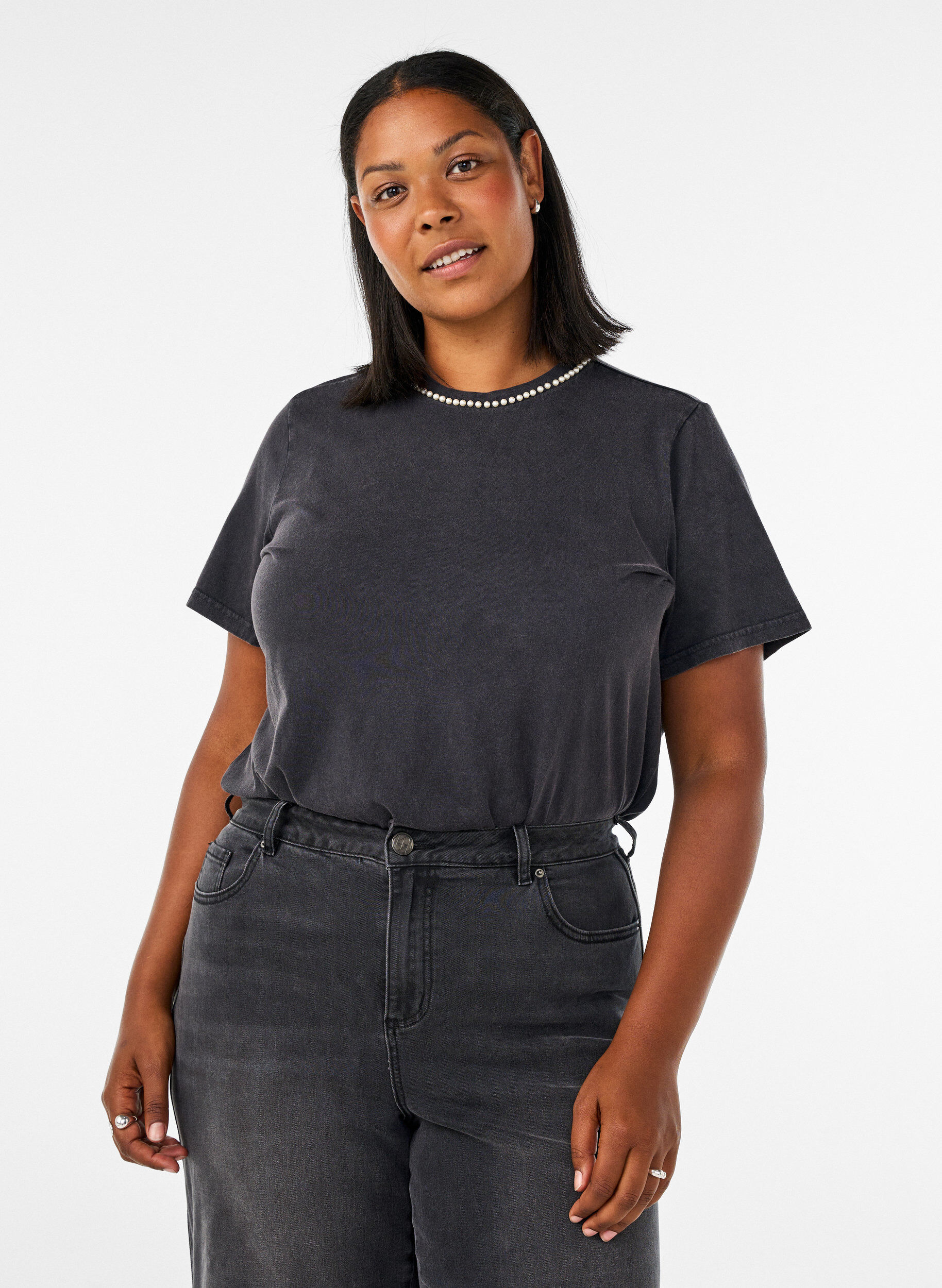 ZizziT-shirt i &oslash;kologisk bomuld med grafisk udtryk, Gr&aring;, Model image number 0