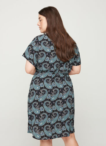 Wrap kjole i paisley print med korte ærmer, B. Vintage Paisley, Model image number 1