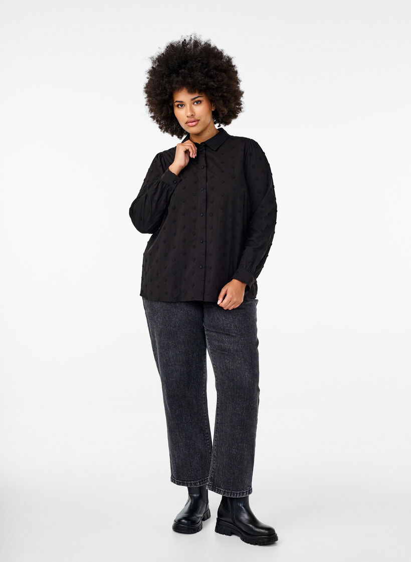 Skjorte med krave og påsyede hjerter, Sort, Model image number 1