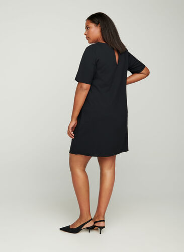 Kortærmet kjole med rund hals, Black, Model image number 1