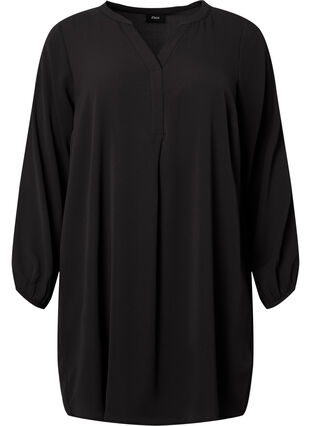 Langærmet kjole med v-udskæring, Black, Packshot image number 0