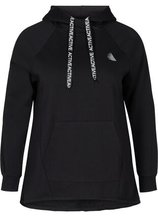 Sweatshirt med lomme og hætte, Black, Packshot image number 0