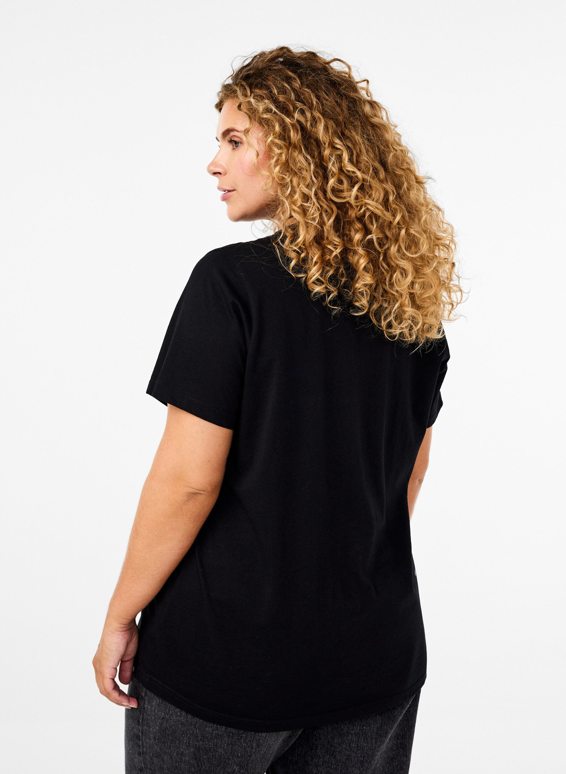 ZizziBasis t-shirt i bomuld med rund hals , Sort, Model image number 2