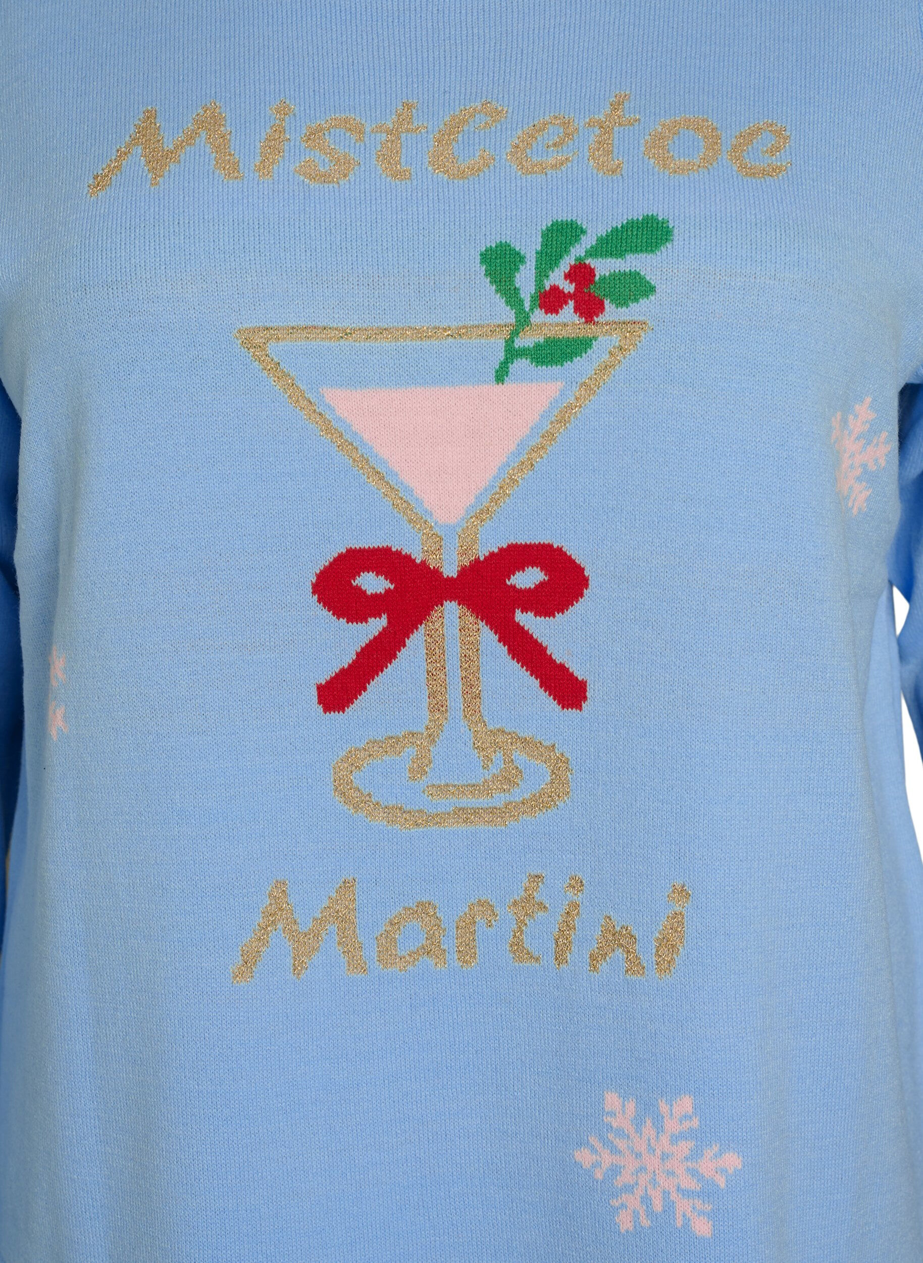 ZizziStrikbluse med julemotiv, Bl&aring;, Packshot image number 2