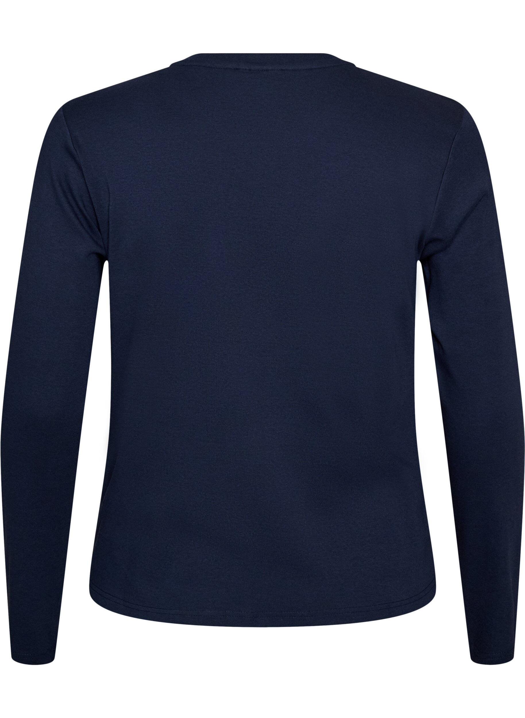 ZizziLang&aelig;rmet basis T-shirt med rund hals, Bl&aring;, Packshot image number 1