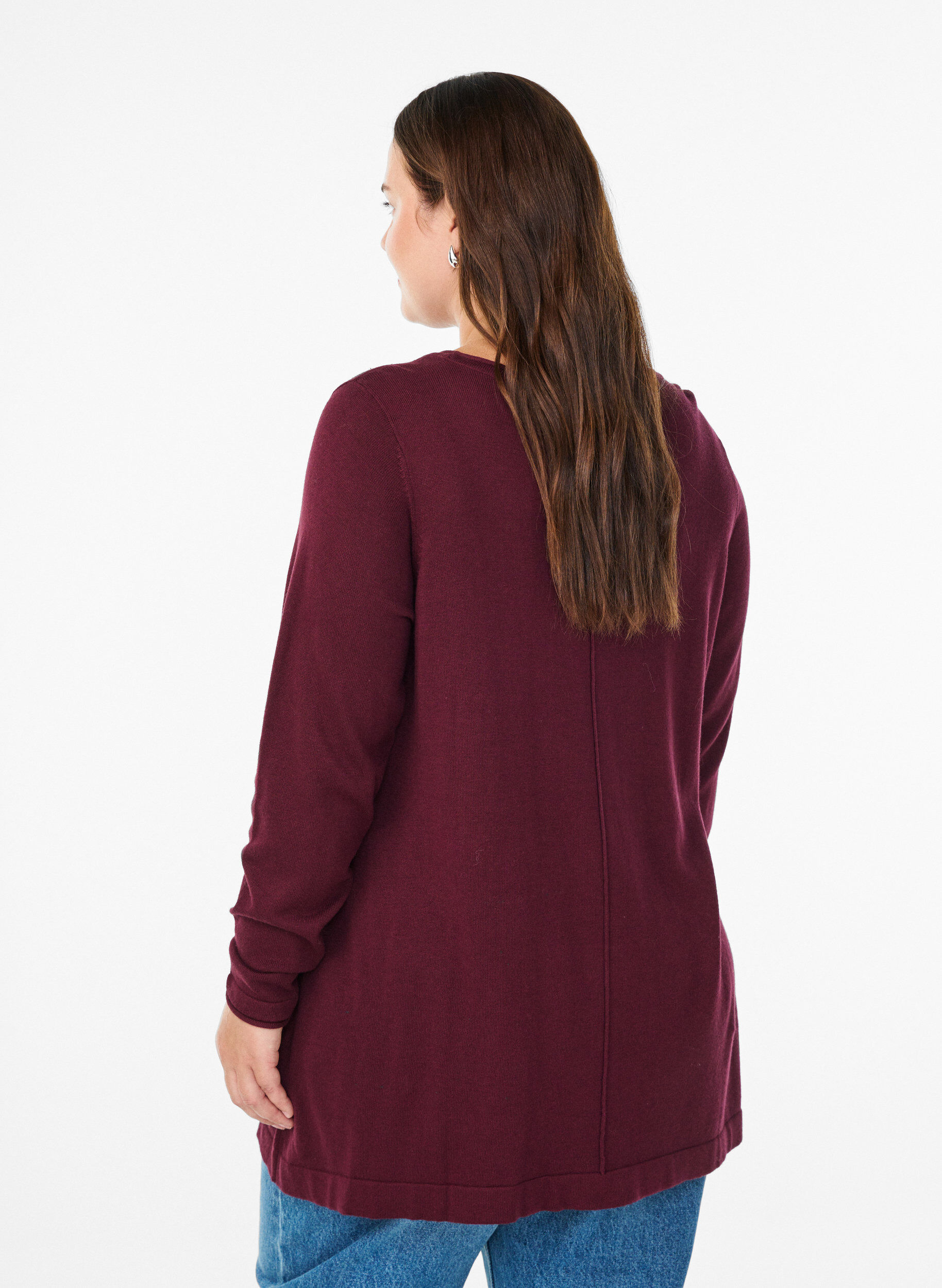 Zizzi Strikbluse i bomulds-viskosemix, M&oslash;rk Bordeaux, Model image number 2