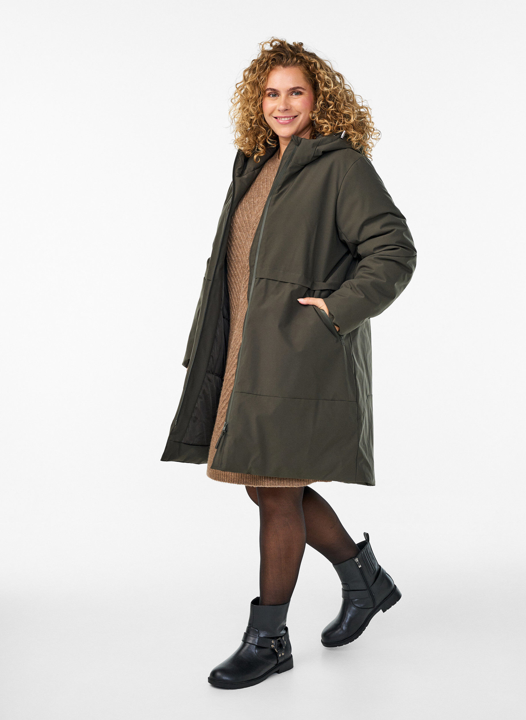 ZizziVinterjakke med justerbar talje, Gr&oslash;n, Model image number 1