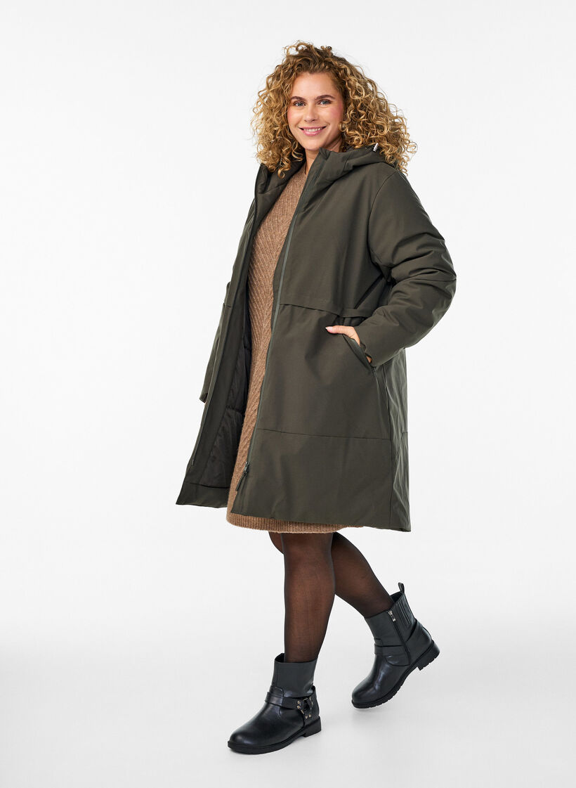 Vinterjakke med justerbar talje, Gr&oslash;n, Model image number 1