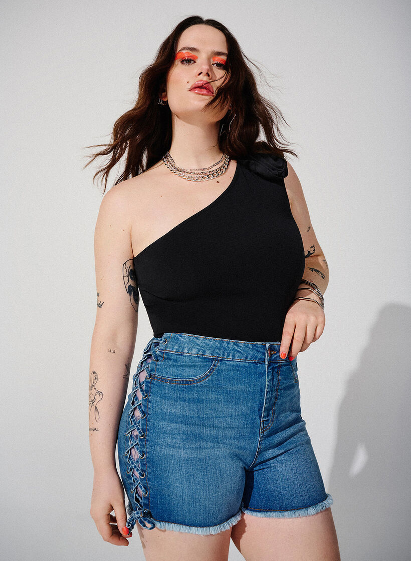 Denimshorts med snøredetaljer, Blue Denim, Image image number 0