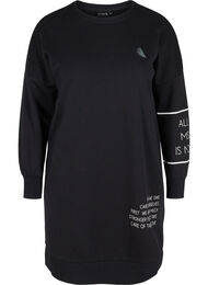 Langærmet sweatkjole med printdetaljer, Black