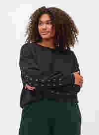 Bomulds sweatshirt med snøredetaljer, Black, Model