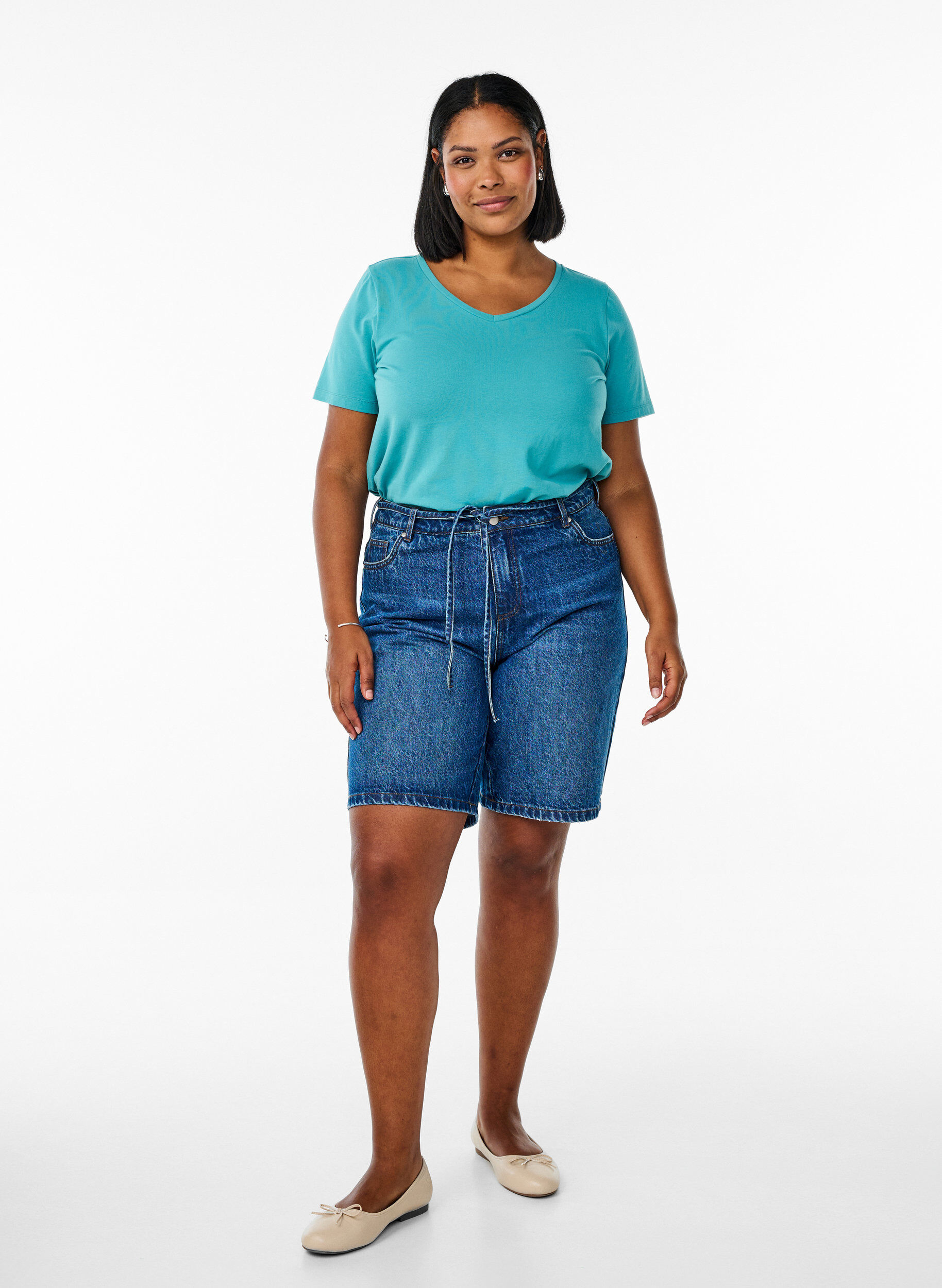ZizziEnsfarvet basis t-shirt i bomuld, Bl&aring;, Model image number 1