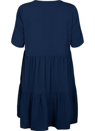 Kortærmet kjole med a-snit og skæringer, Navy Blazer, Packshot image number 1