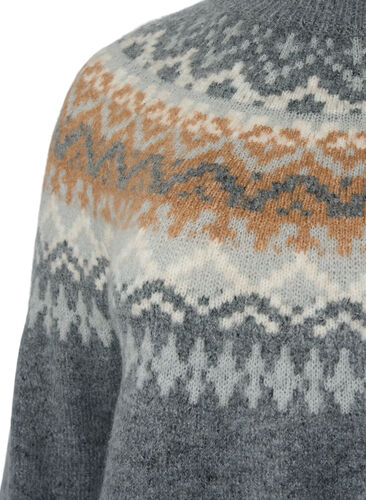 Mønstret strikkjole med lange ærmer, Medium G. Mel. Comb, Packshot image number 3
