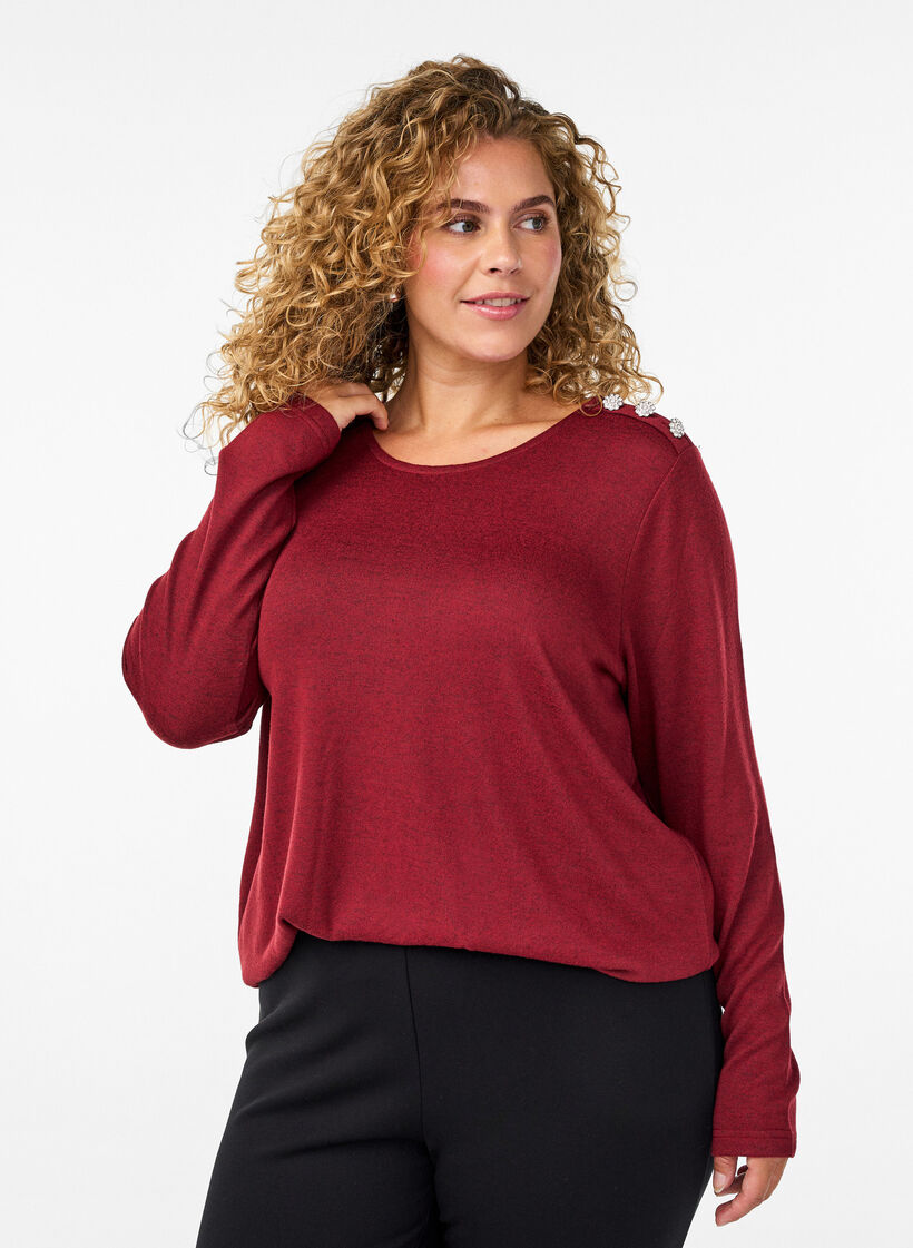 Bluse med pynteknapper , Rød, Model image number 0