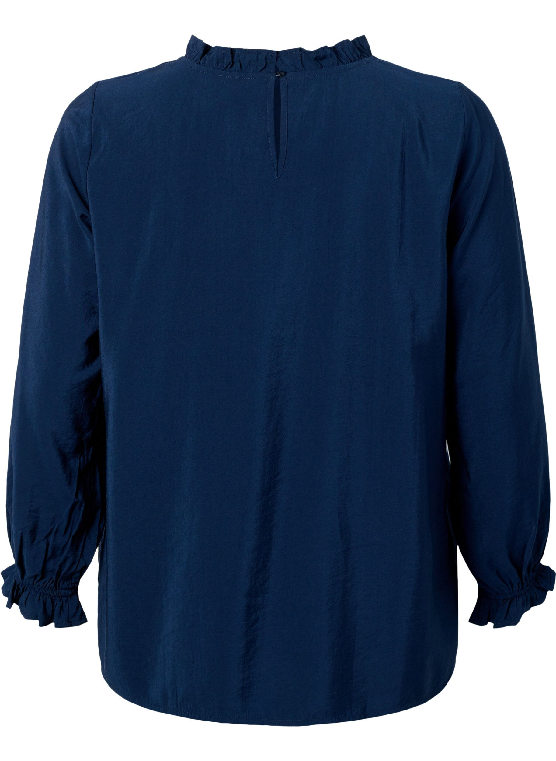 Zizzi Lang&aelig;rmet viskosebluse med fl&aelig;ser, Total Eclipse, Packshot image number 1