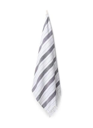 Stribet håndklæde med frynser, Dark Grey Melange, Packshot image number 0