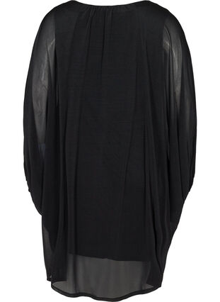 Langærmet kjole med v-hals og smock, Black, Packshot image number 1