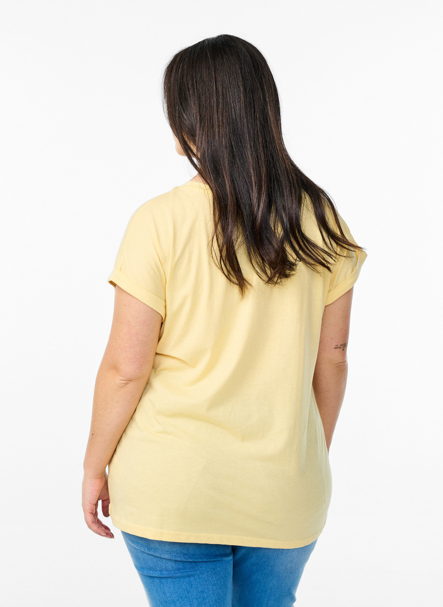 ZizziKort&aelig;rmet t-shirt i bomuldsblanding, Gul, Model image number 2