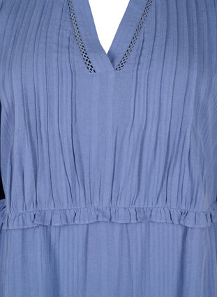 Kjole i bomuld med 3/4 ærmer og flæser, Moonlight Blue, Packshot image number 2