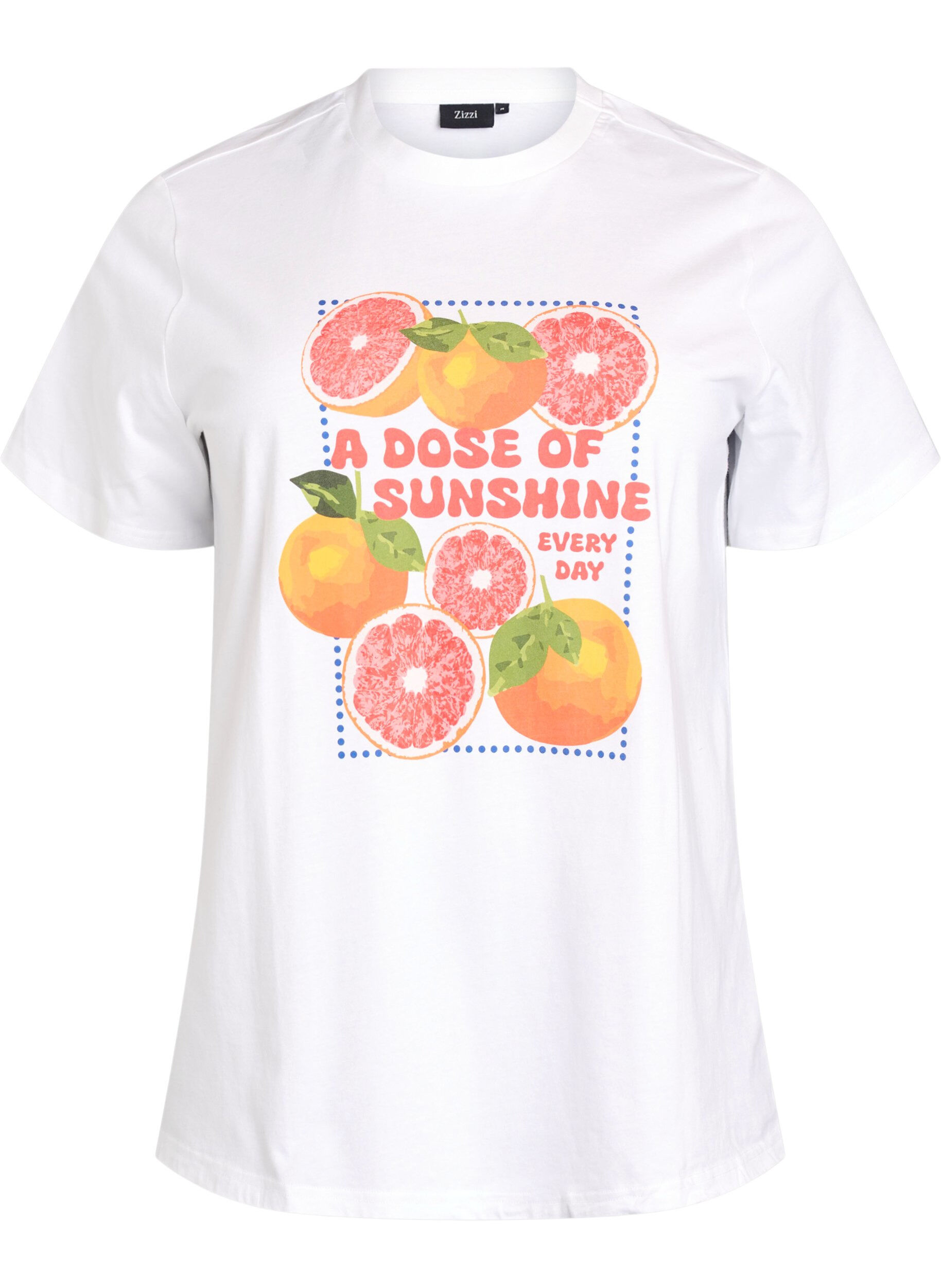 ZizziT-shirt i &oslash;kologisk bomuld med citrusmotiv, Hvid, Packshot image number 0
