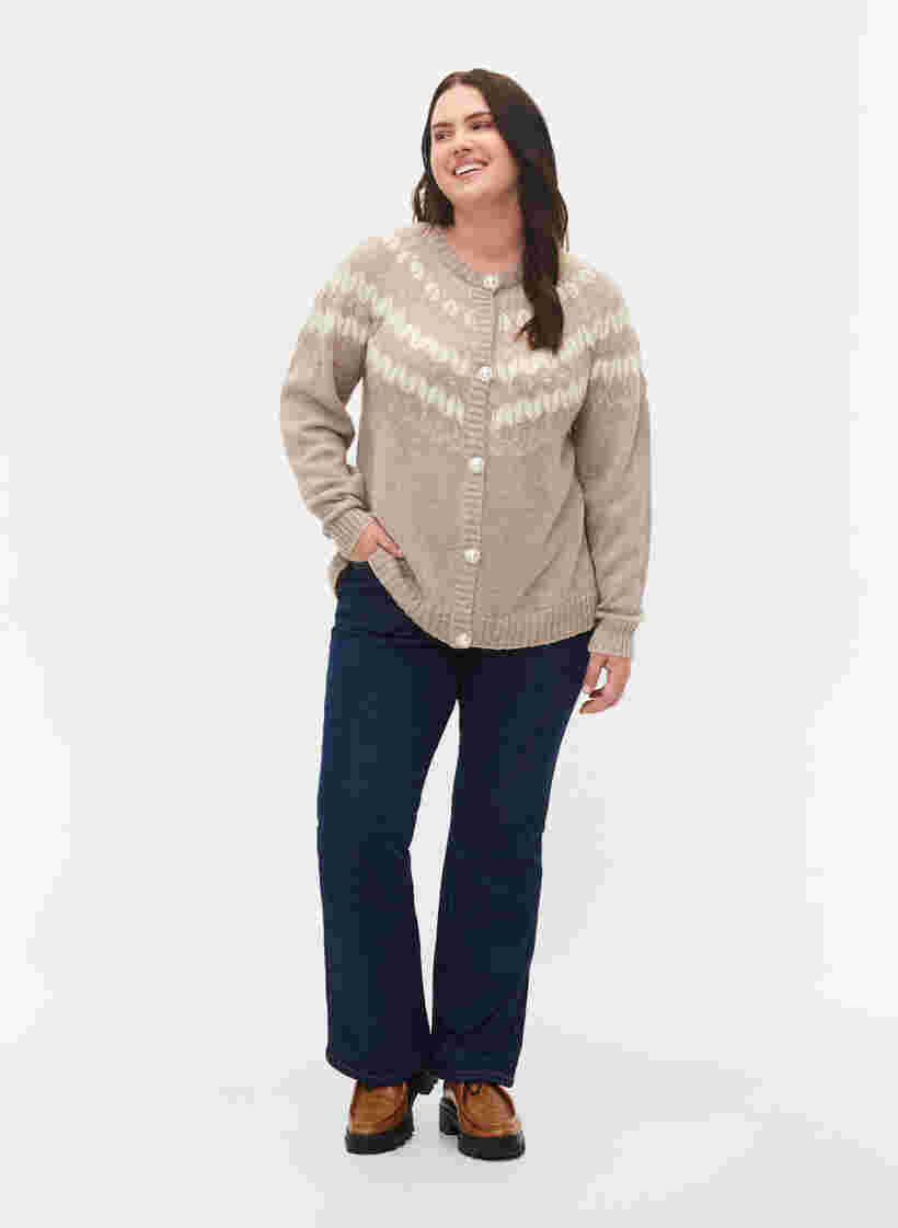 Mønstret strik cardigan med uld, Simply Taupe Comb, Model image number 3