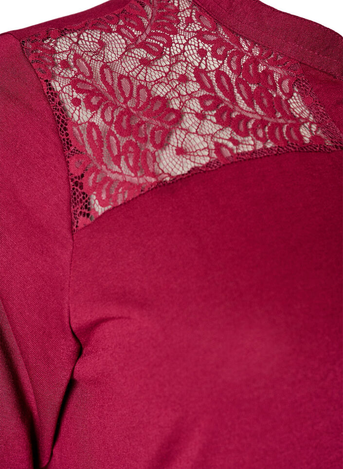 Jerseykjole med blondedetaljer og lagdelt sk&oslash;rt, R&oslash;d, Packshot image number 3