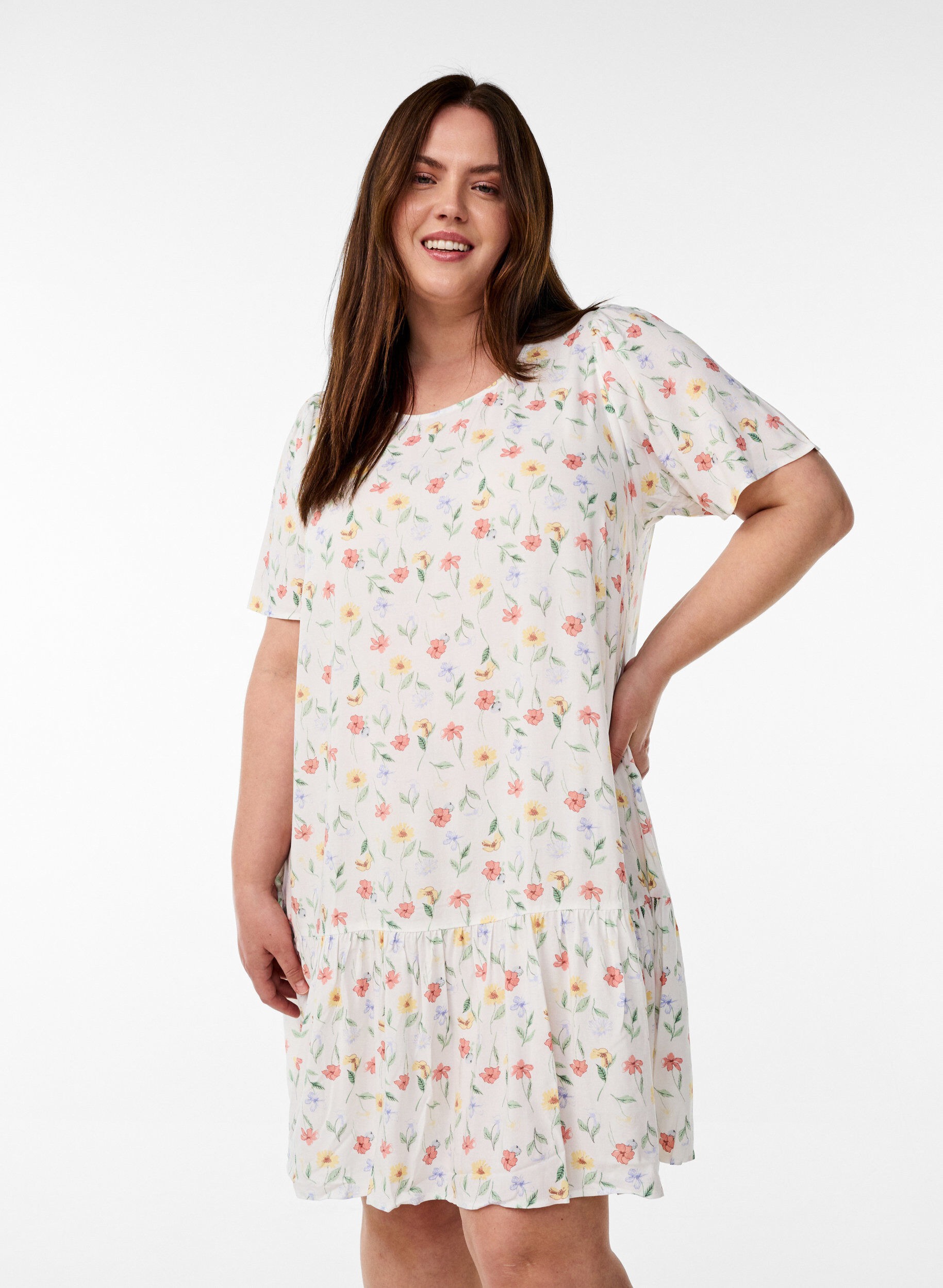 ZizziKjole i viskose med sk&aelig;ring, Hvid, Model image number 0