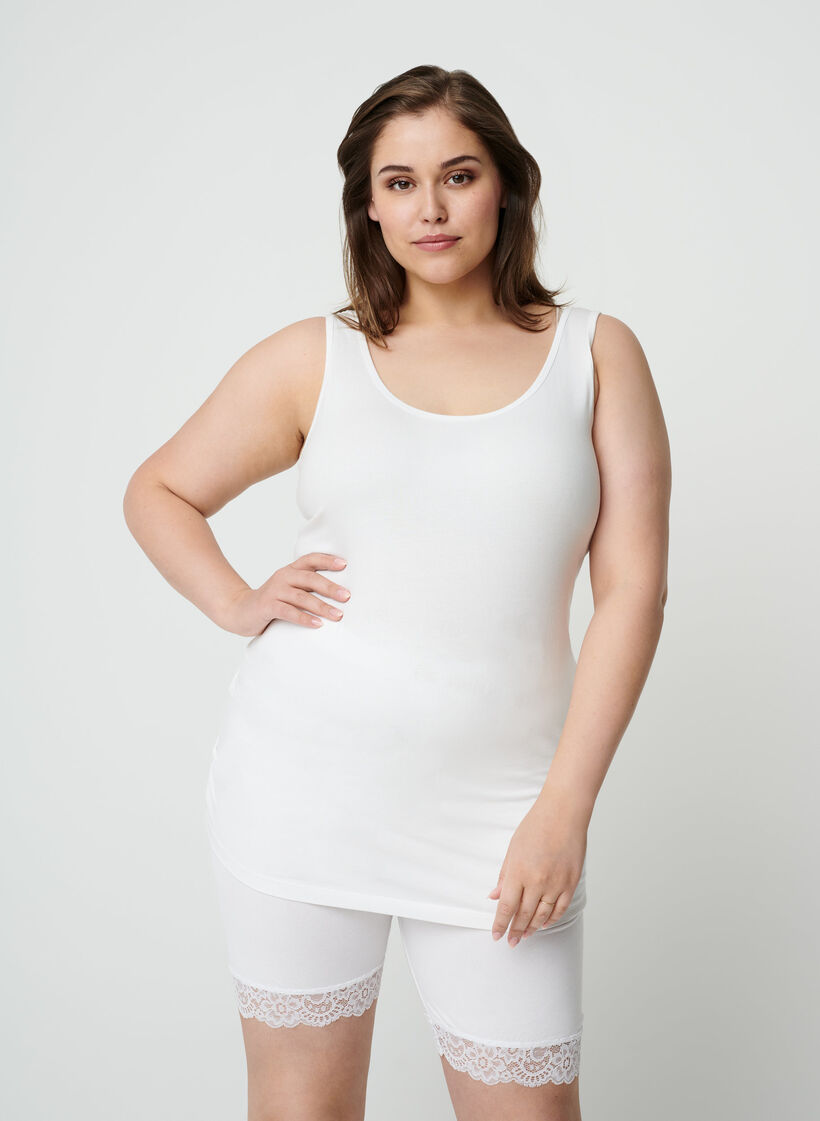 Cykelshorts med blondekant, Hvid, Model image number 0