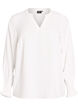 Bluse med smock manchetter og V-udsk&aelig;ring, Vanilla, Packshot image number 0